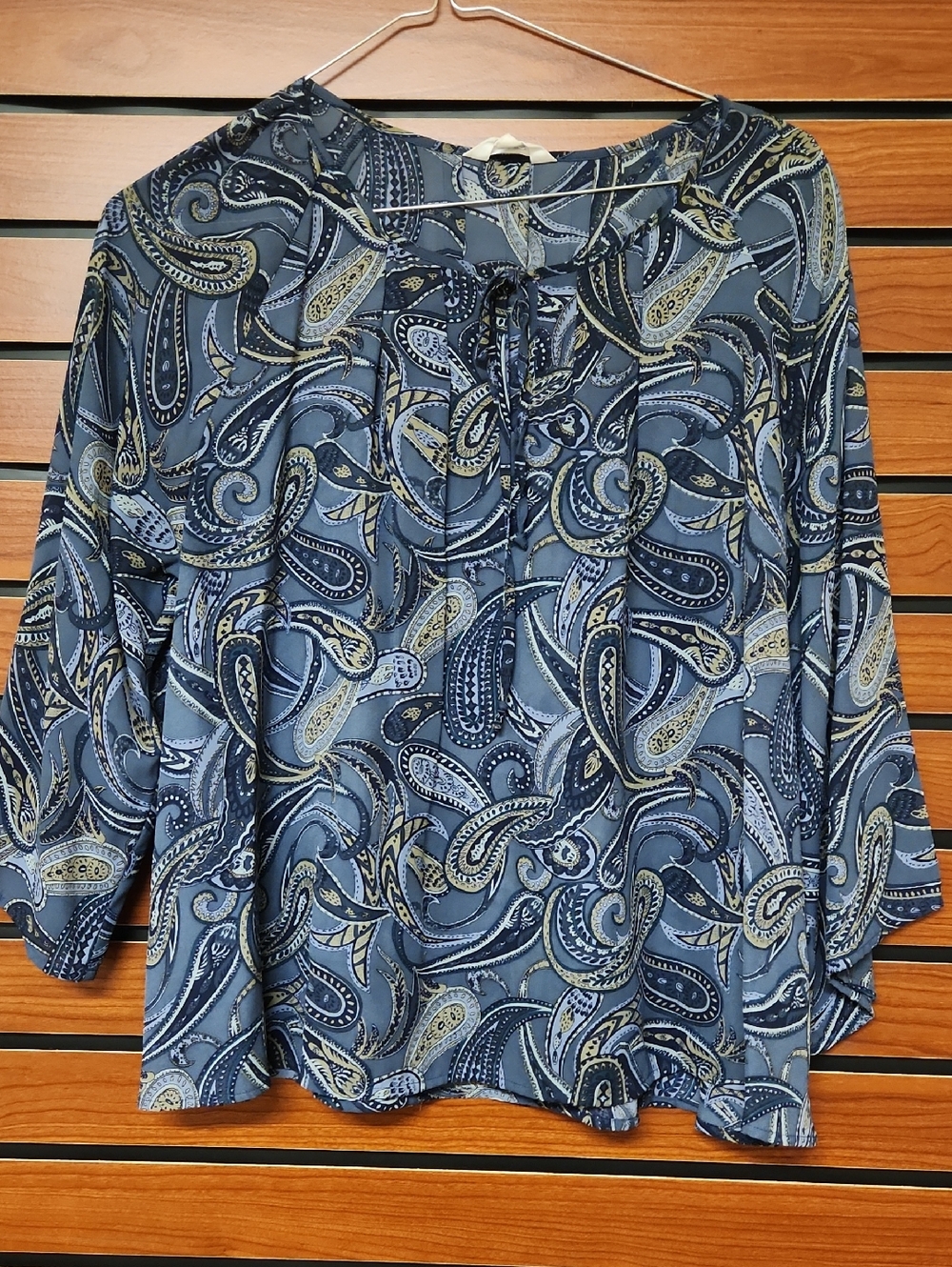 BB Dakota Blue Paisley Tie-Front Blouse